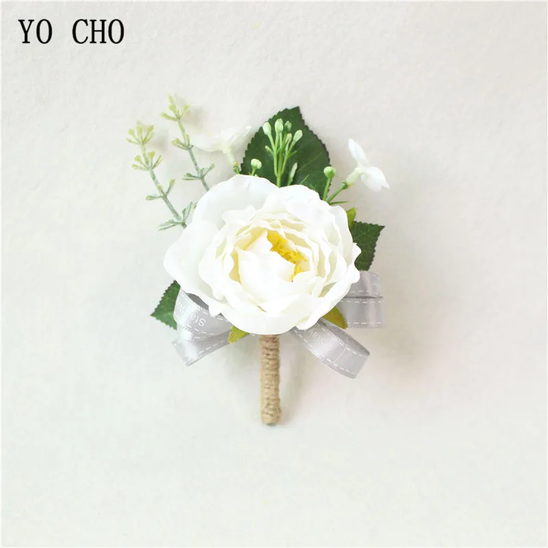 boutonniere-E Йо Чо искусственный цветок Мужская бутоньерка, жених бутоньерка Buttonhole свадебный цветок на запястье Шелковая Роза украшение для свадьбы аксессуары для планировщика - Цвет: boutonniere-E