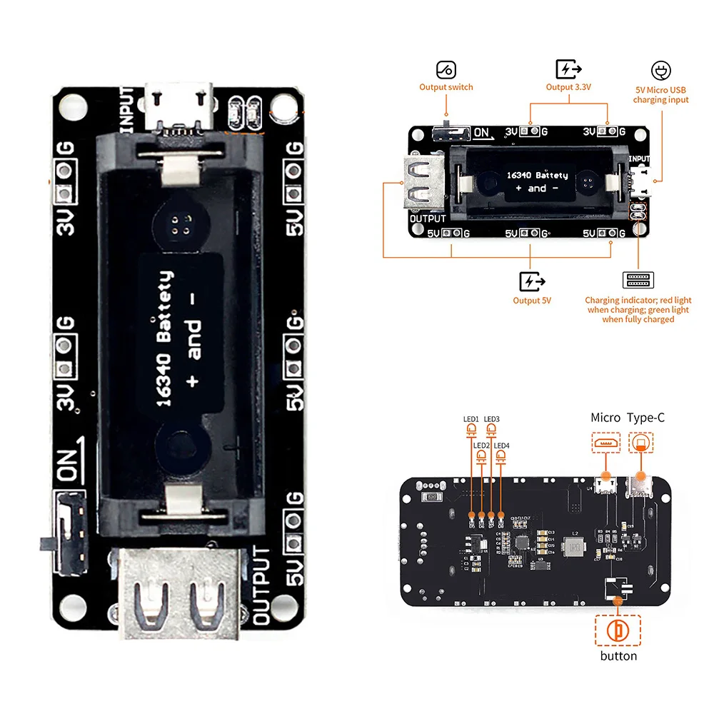 Перезаряжаемый двойной модуль зарядного устройства для литиевой батареи 16340 Arduino