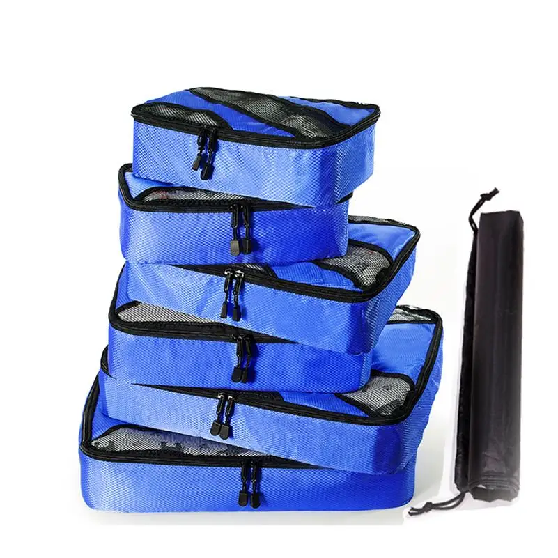 DARK BLUE 6 SET Мужская/Женская/Роскошная/большая дорожная сумка, органайзер, компрессионная упаковка, кубики, сетчатая ткань, упаковка для багажа, кубики, наборы органайзеров, дорожные сумки - Цвет: DARK BLUE 6 SET