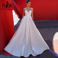 simple white satin wedding dress boho spaghetti straps white backless bridal gown plus size wedding gowns vestidos de mariee