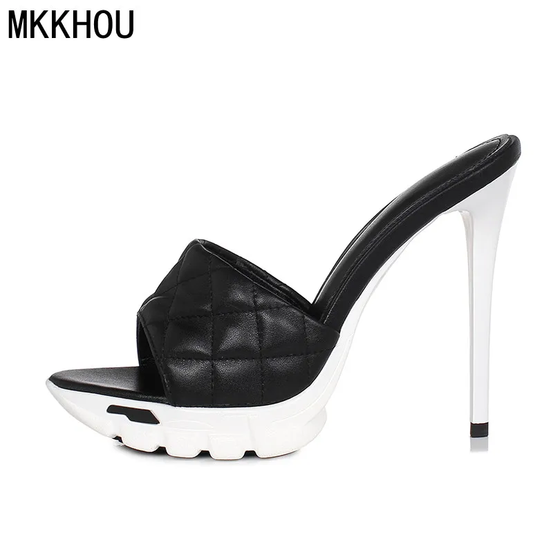 

Сандалии MKKHOU женские на высокой шпильке 12 см, модная удобная обувь для молодежи, спорта, простые тапочки с открытым носком, лето
