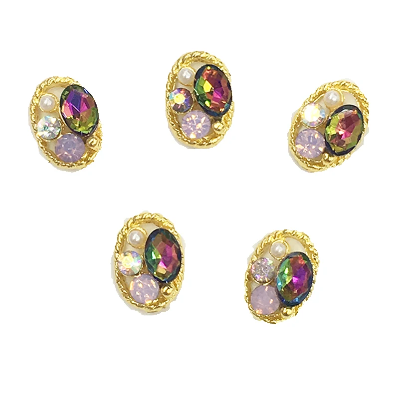 LEAMX 10 PCS/bag AB Glass Gems Rhinestone Oval Shape Nails Art Decorations Metal 3D Crystal Nail Jewelry Shining Decor L448 | Красота и