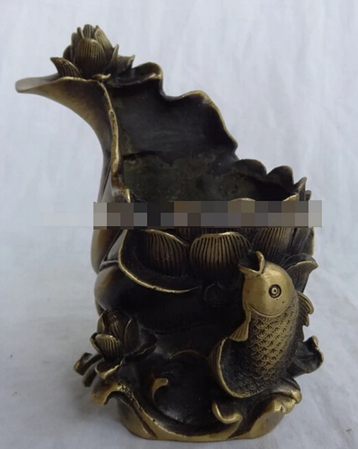 825 + китайские бронзовые богатые монеты рыба из листьев лотоса ваза статуя ручка