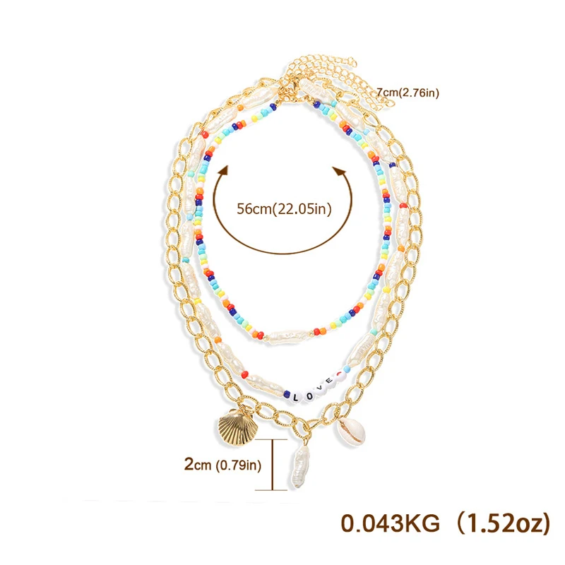 

Bohemia New Trendy Bead Strand Beaded Choker Necklace For Women Colorful Handmade Shell Pendant Baroque Pearl Necklace Jewelry