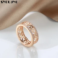 syoujyo hollow relief 585 rose gold rings for women sparking double row natural zircon micro inlay bride wedding flower rings