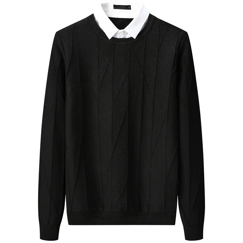 

Зимние мужские модные фальшивые двухмерные топы, мужские пуловеры с длинным рукавом, мужские толстые теплые повседневные трикотажные топы ...