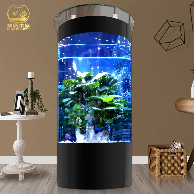 

Fish Globe Living Room Small Semicircle Glass Aquarium Cylindrical Vertical Household Floor Large Ecological Change Water
