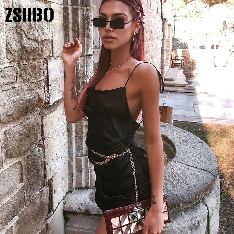 Модное женское однотонное платье ZSIIBO на бретельках с открытой спиной без рукавов