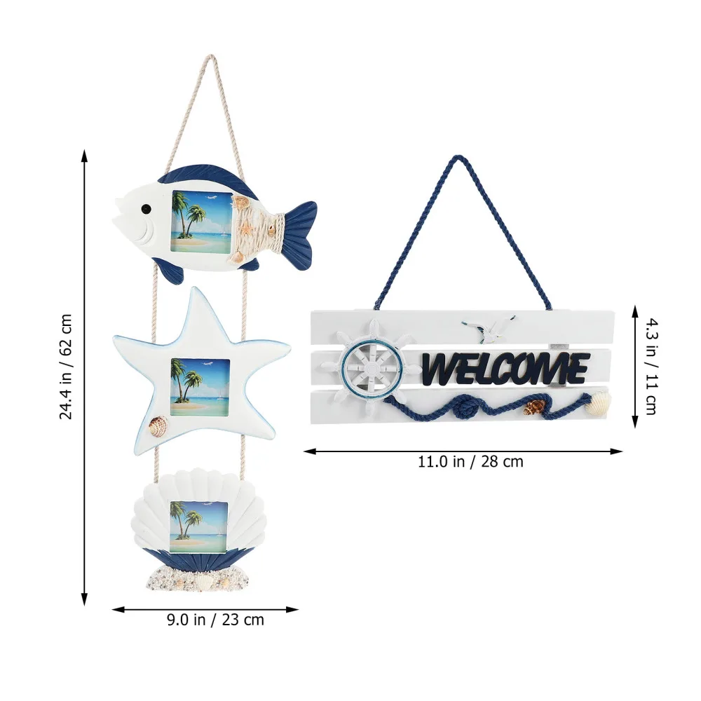 

2Pcs Mediterranean Style Wall Door Hanging Welcome Sign Wood Pendant Ornament