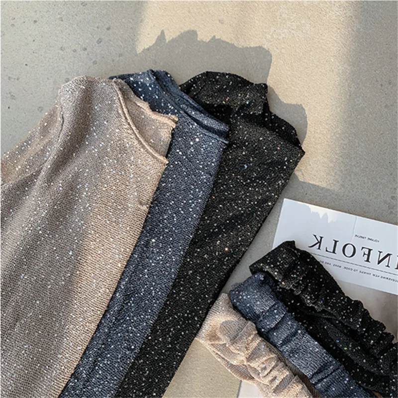 Рубашка Cakucool Женская трикотажная с блестками Базовый Топ длинным рукавом