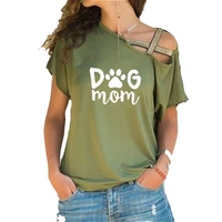 dog mom print patchwork t shirt women short sleeve loose tshirt 2020 summer women irregular skew cross bandage tee tops