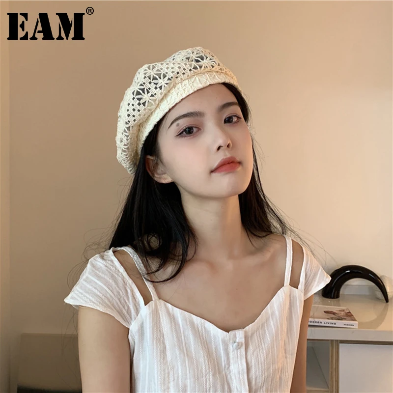 

[EAM] Women Multicolor Hollow Out Lace Fishermen Hat New Round Dome Temperament Fashion All-match Spring Summer 2021 1DE1051