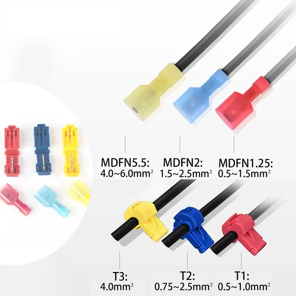 120pcs Quick Electrical Cable Connectors T-shape Wire Splitter Snap Splice Lock Terminal Crimp Waterproof Insulated | Обустройство