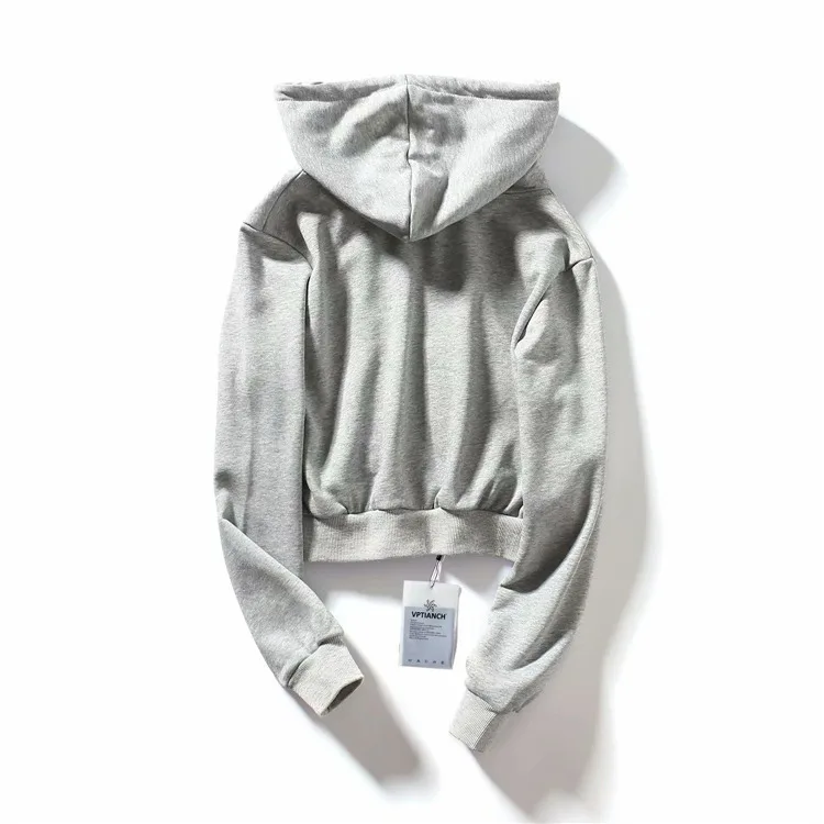 Весенне-осенний укороченный топ с длинным рукавом толстовка капюшоном простая