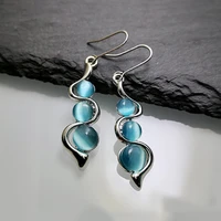 curved wavy pendant earrings sea blue cats eye stone inlaid womens earrings new fashion crystal accessories party jewelry