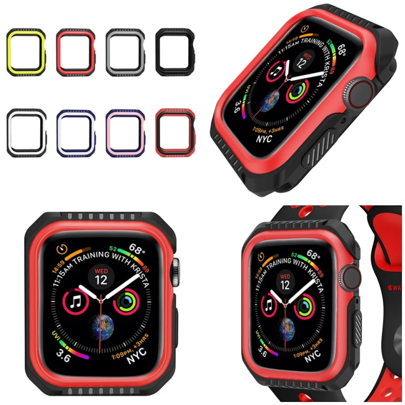 Жесткий защитный чехол из силикона и поликарбоната для Apple Watch 5, 4, 40 мм, 44 мм, защитный чехол-бампер для iWatch Band Series 3, 2, 1, 38 мм, 42 мм