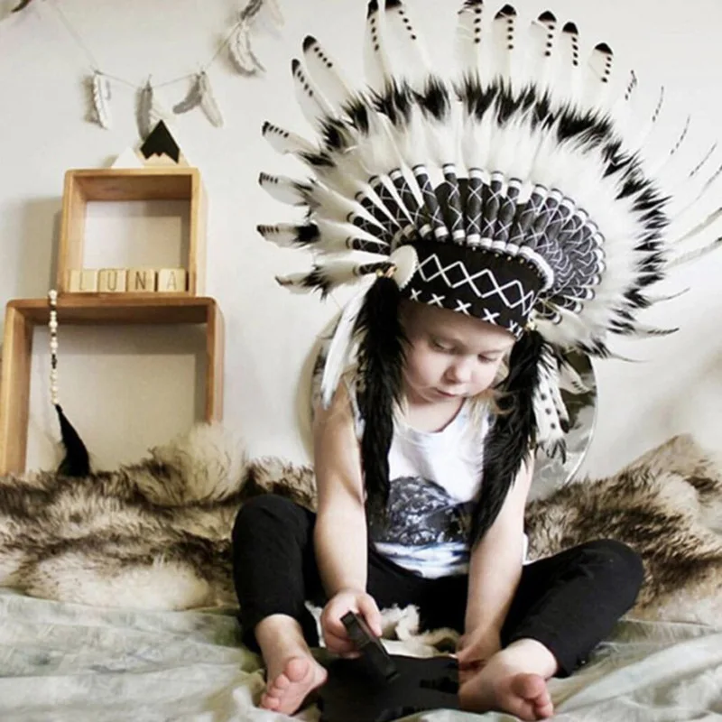 New Indian Chief Feather Headdress Children's Party Hat Crown Headband Home Decoration | Детская одежда и обувь