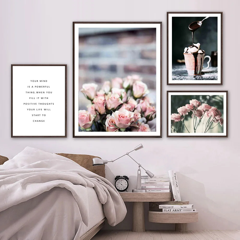 

Wall Art Canvas Paintings Rose Eustoma Cup Spoon Sundae Cream Nordic Posters And Prints Wall Pictures For Living Room Decoration