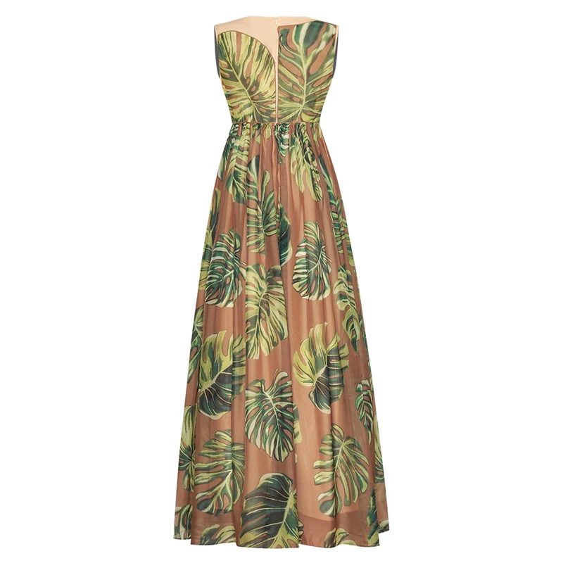HIGH Quality 2020 Newest Fashion Runway Dress Women's Sleeveless Leaves Print Midi DRESS | Женская одежда
