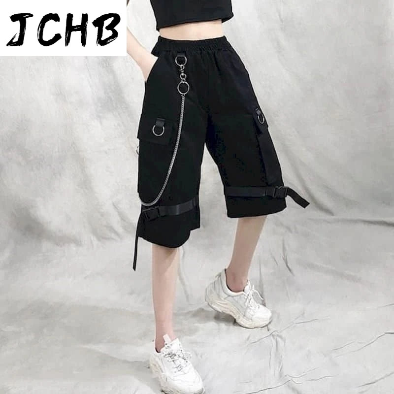 

2021 Shorts Women Summer Korean Wild Overalls Pants Casual Hip-hop Shorts Students Loose Straight Five-point Pants Streetwear