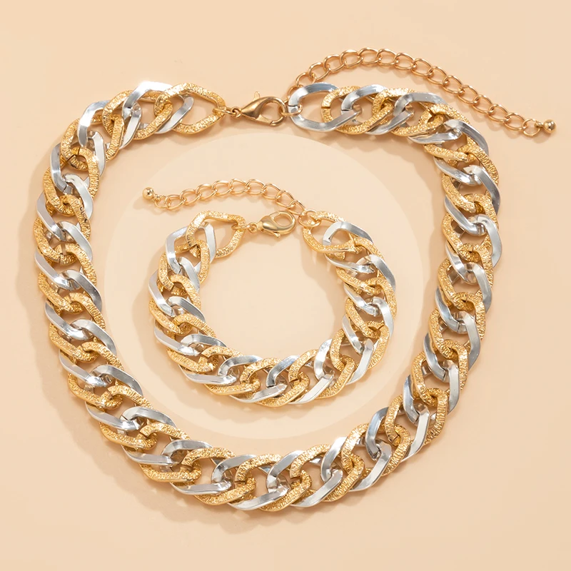 

New Fashion Punk Statement Short Collar Clavicle Chain Choker Necklace For Women Men Metal Aluminum Collier Jewelry Set 2021