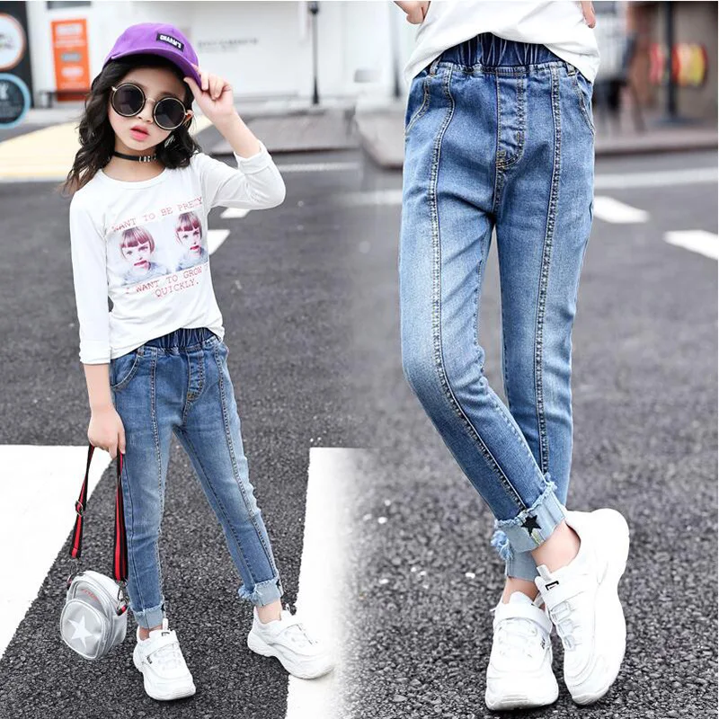 Узкие джинсы леггинсы для девочек маленьких осенне зимняя одежда джинсовые