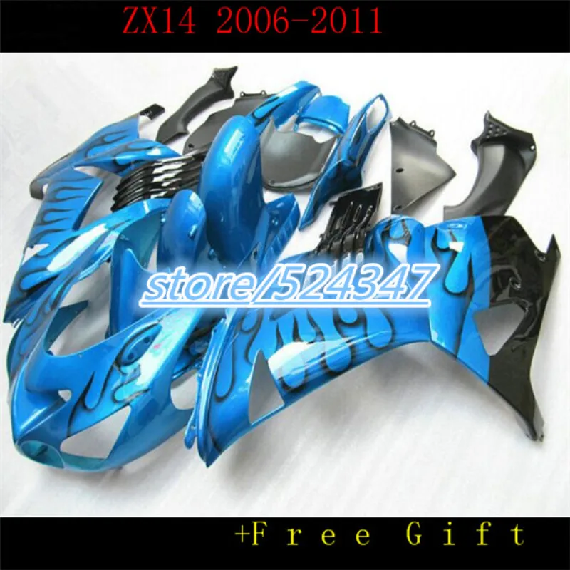 

For Kawasaki Ninja Black kit ZX14R Blue Flames 2006-2011 ZZR 1400 06 07 08 09 10 11 Fairing ZX-14R (Injection molding)