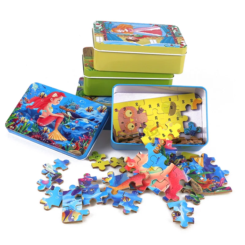 Детская сказочная железная коробка с 60 кусочками маленькая игрушка головоломка