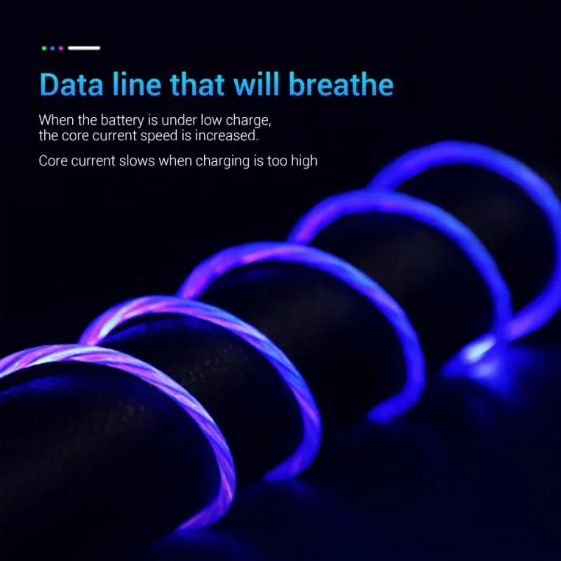 1M Magnetic Absorption Flowing Light LED Micro-USB Cable Type-c Charging Usb Charger Data Cord For iphone/Samsung Accessories | Мобильные