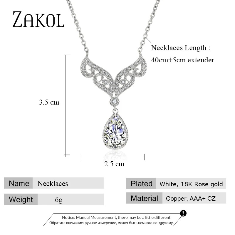 ZAKOL Новое поступление Изысканная КАПЛЕВИДНАЯ кубическая циркониевая подвеска в