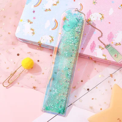 1Pcs Creative Bookmarks Cartoon Quicksand PVC Drawing Ruler Student Lovely Pendant Bookmark Stationery School Supply - Цвет: K
