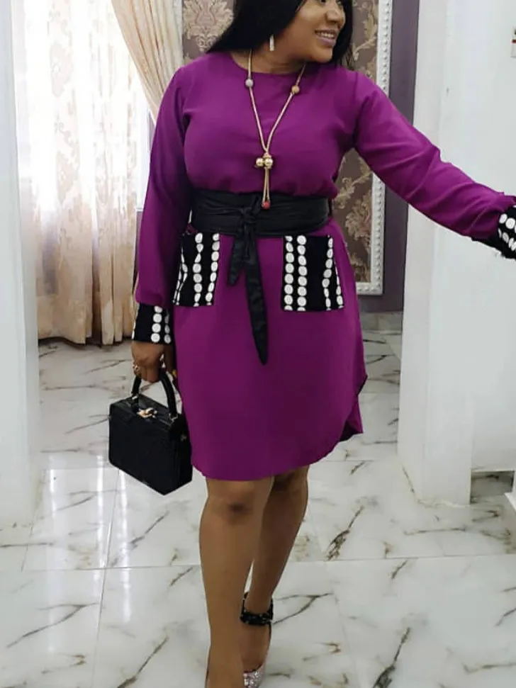 Женское платье с поясом на талии классическое в африканском стиле длинными