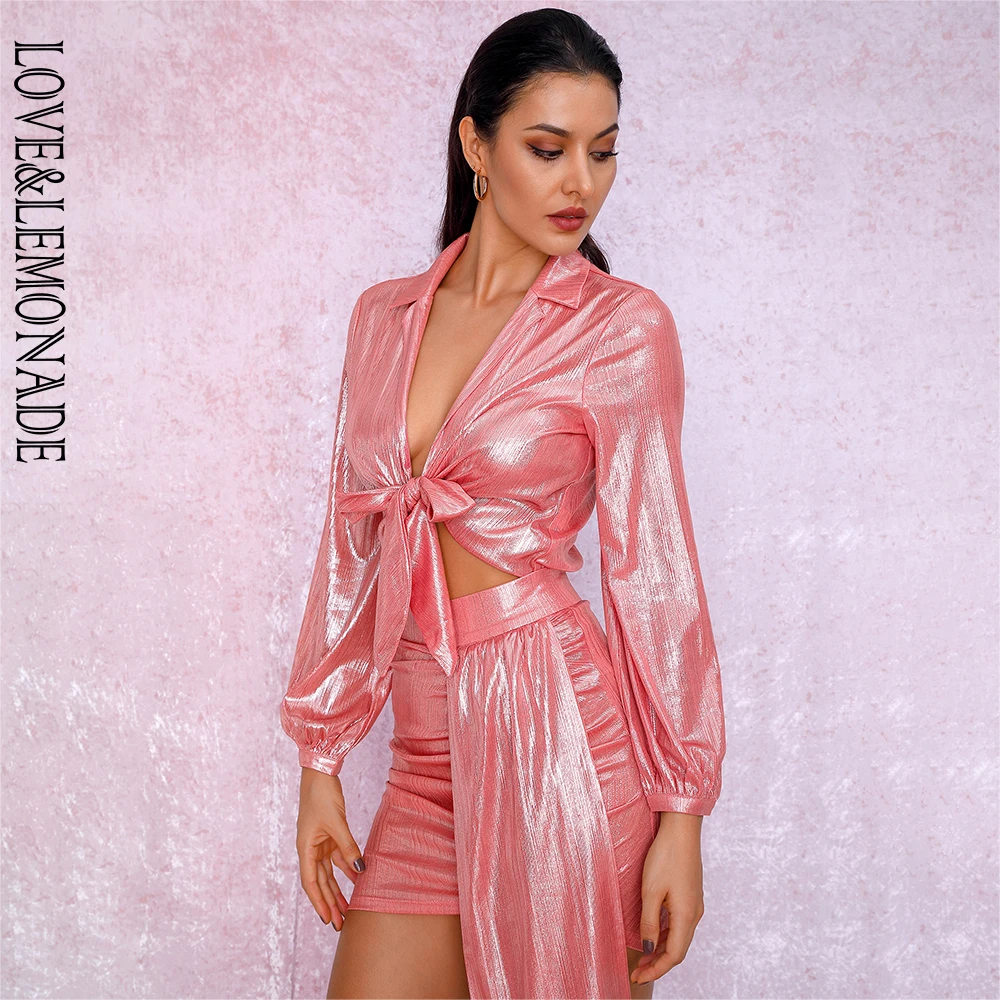 Женское боди LOVE & LEMONADE розовое светоотражающее с глубоким треугольным вырезом и