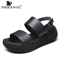 drkanol retro summer sandals women 2022 open toe wedge platform gladiator sandals women genuine leather sandals high heel shoes