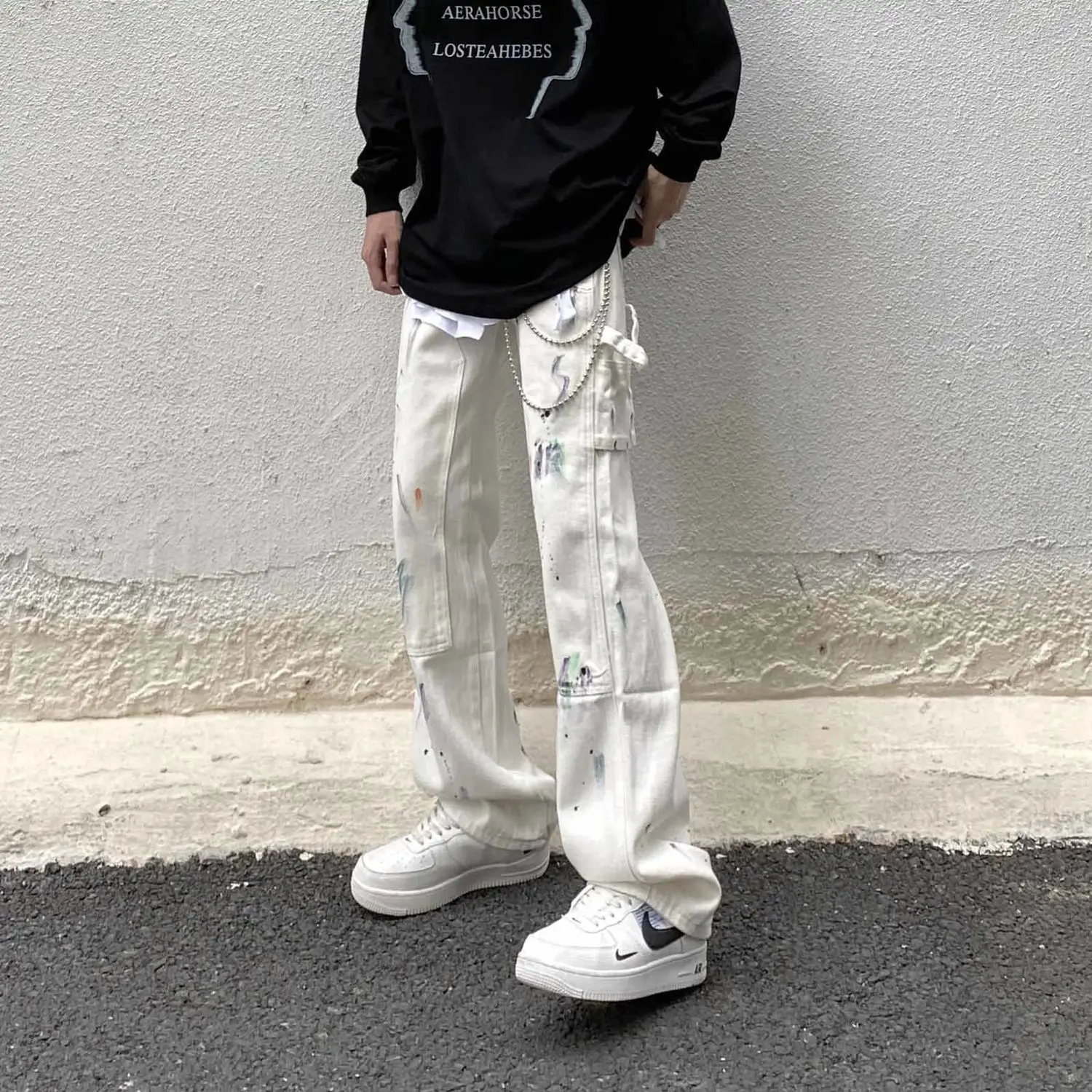 Denim Jeans for Men Splash Graffiti Jeans Vibe Retro Loose Straight Hip Hop High Street Pants Streetwear Men Designer Jeans Men