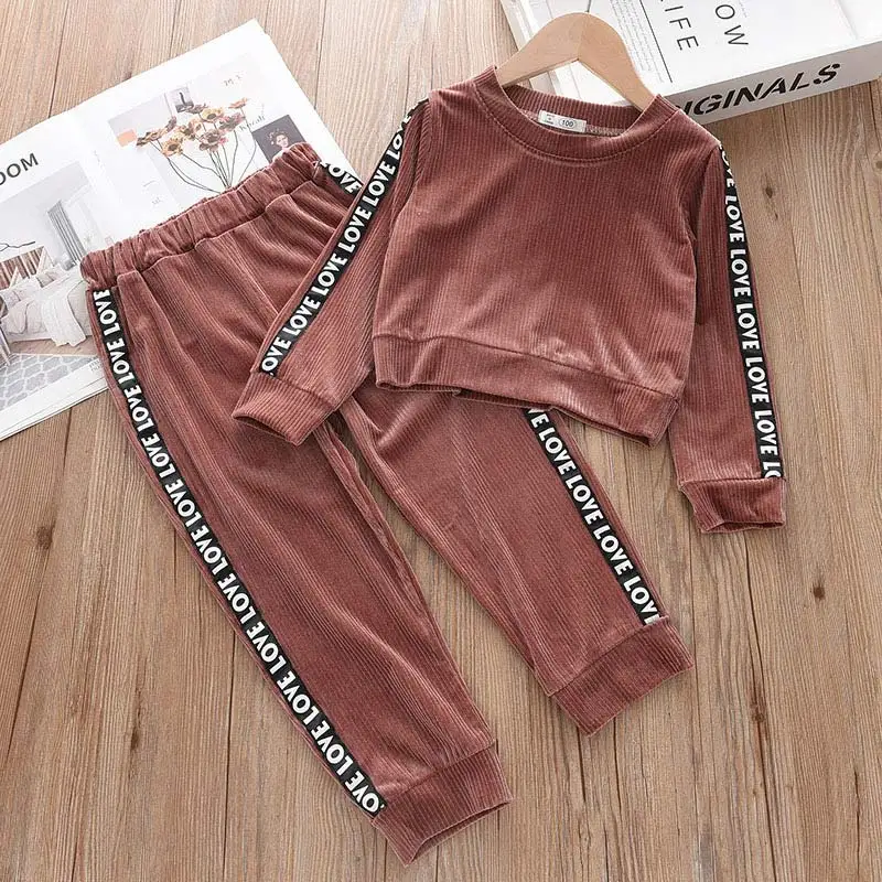 Спортивный костюм для девочек модная повседневная футболка с буквенным принтом