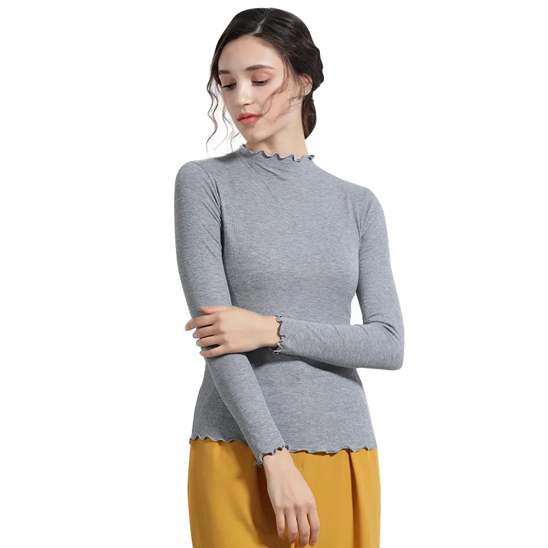 

2020 новые зимние весенние женские теплые Футболки с длинным рукавом модные женские облегающие хлопковые футболки