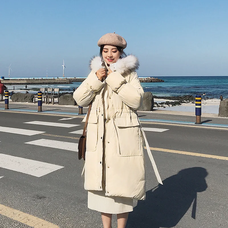 Длинный рукав Женская Длинная зимняя парка с капюшоном карманы пальто и куртки