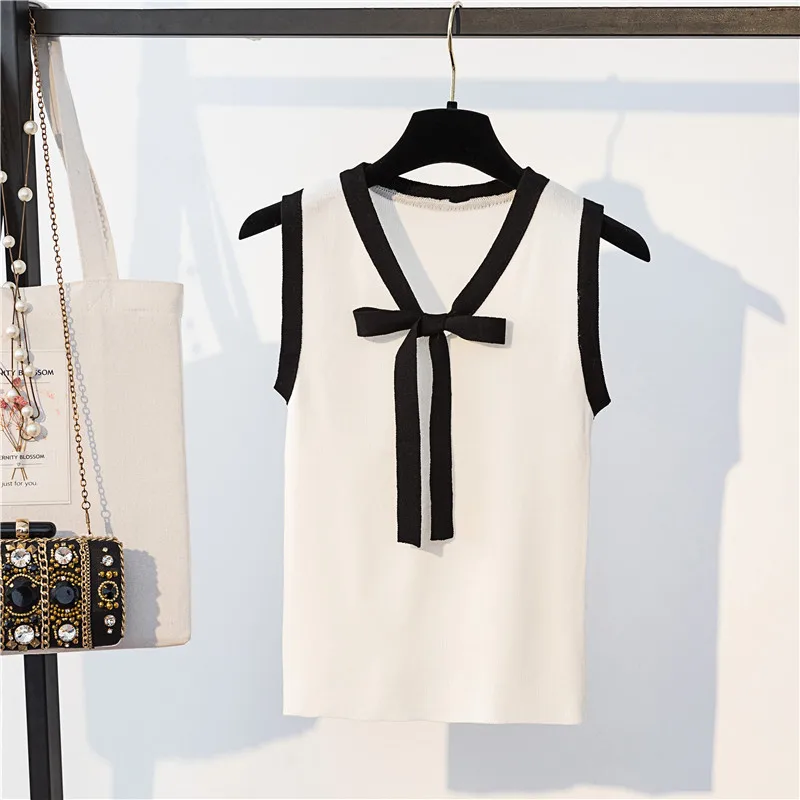 Женский свободный короткий свитер без рукавов Трикотажный жилет с V-образным