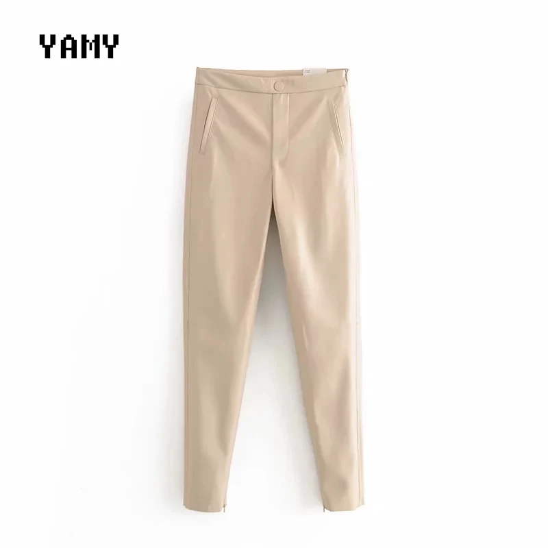 Новые женские обтягивающие брюки из искусственной кожи с высокой талией узкие
