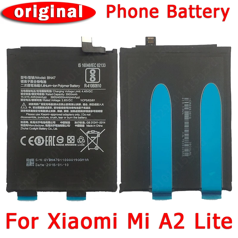 100% оригинальные батареи BN47 3900 мАч для Xiaomi Mi A2 Lite аккумулятор Redmi 6 Pro литий ионный