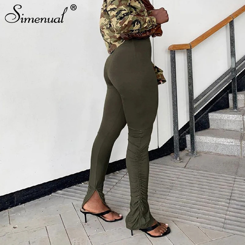 

Simenual Side Split Army Green Athleisure Fitness Leggings High Waist Casual Baddie Clothes Street Style Women Leggins Pants Hot