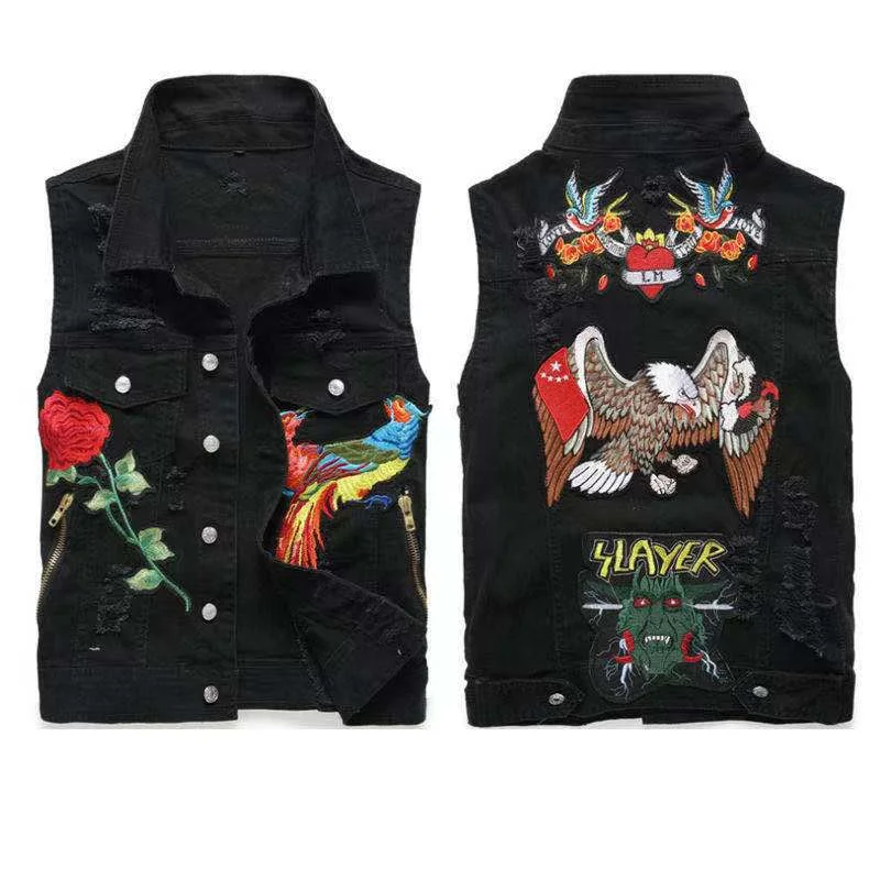 

2021 Europe and America DSQ new punk badge denim vest Dsquared2 slim trendy men's embroidered skull motorcycle jacket male D2