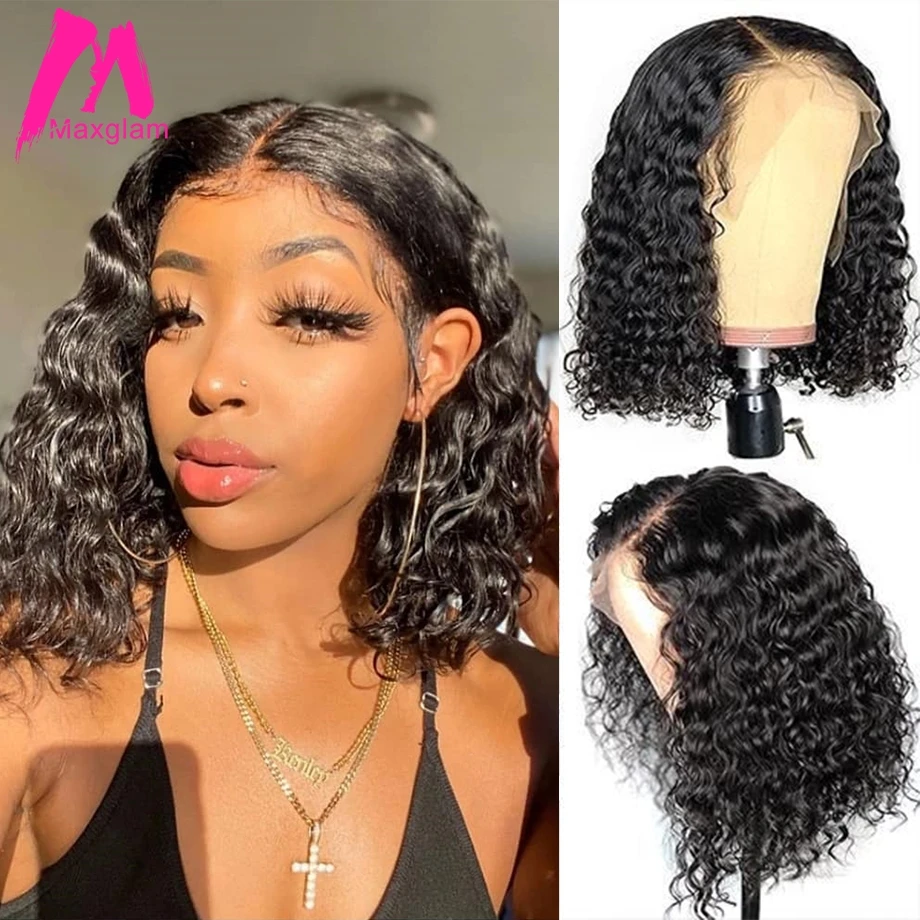 Кудрявый короткий боб парик бразильские кружевные передние человеческие волосы