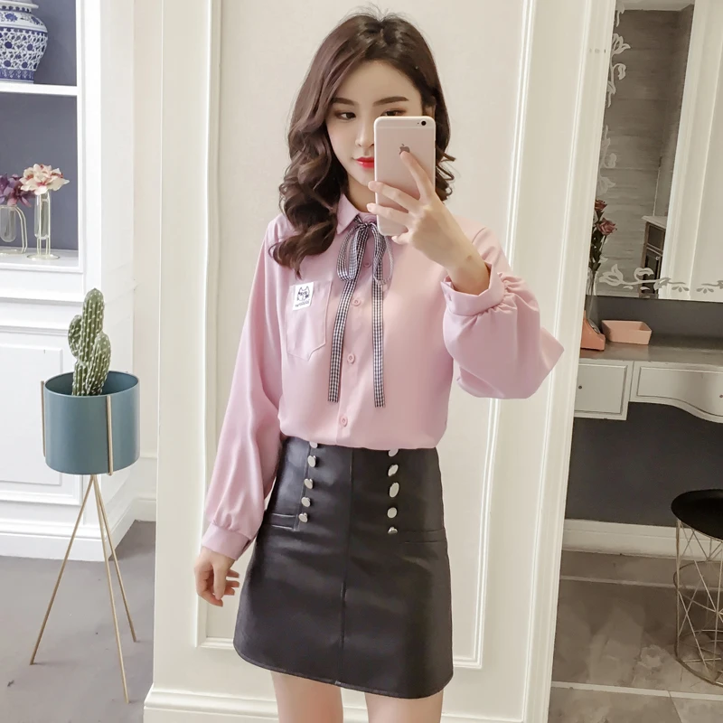 2019 Осенние новые модные женские блузки рубашки шифоновый абажур с длинным