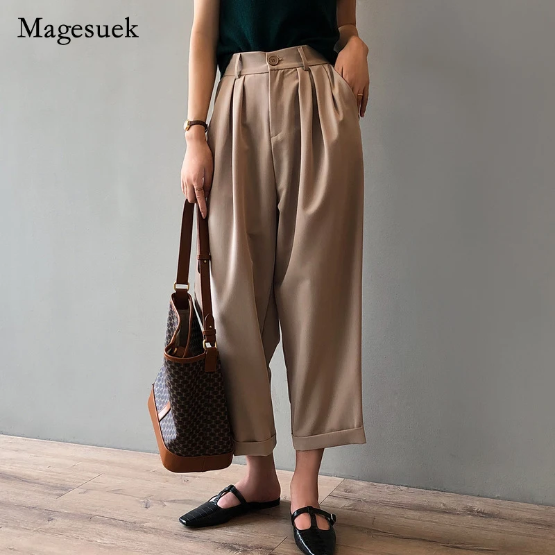 

2021 Autumn Spring Fashion New Pants for Women Casual Suit Pants Korean Style Ankle-length High Waist Loose Straight Pants 16328