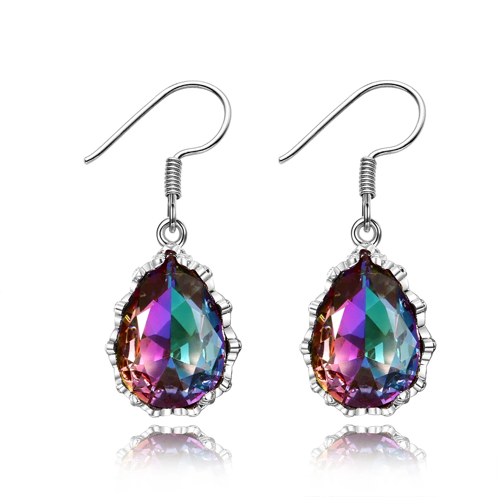 

YPAY 2021New Fashion Water Drop Multicolor Zircon Women Earring Delicate Birthday Gift Wedding Bridal Drop Earring Drop Shipping