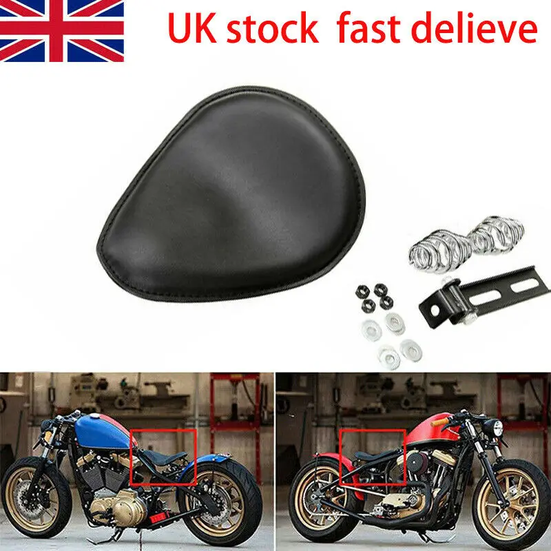 

Motorcycle Bobber Seat Black Brown Leather Cafe Racer Solo Seat Cover 3" Spring Swivel Bracket For Harley Chopper Bobber Honda