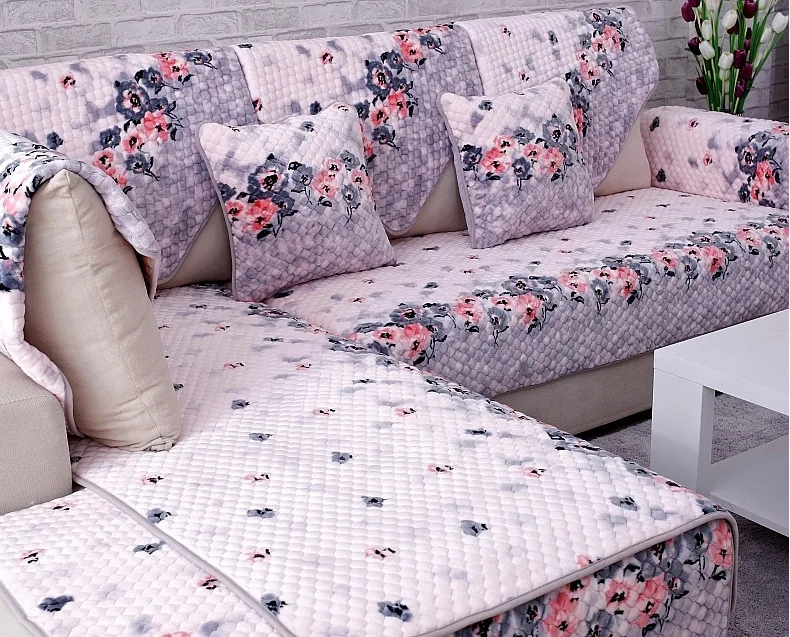 Высококачественный плюшевый нескользящий чехол для дивана с цветочным узором из