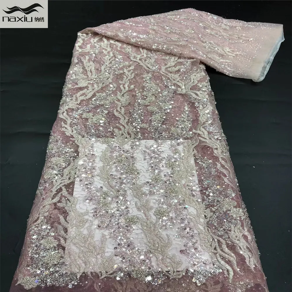 

Madison Pink African Sequins Mesh Lace Fabric Embroiderey French Tulle Lace Fabric For Nigerian Wedding Party Sewing